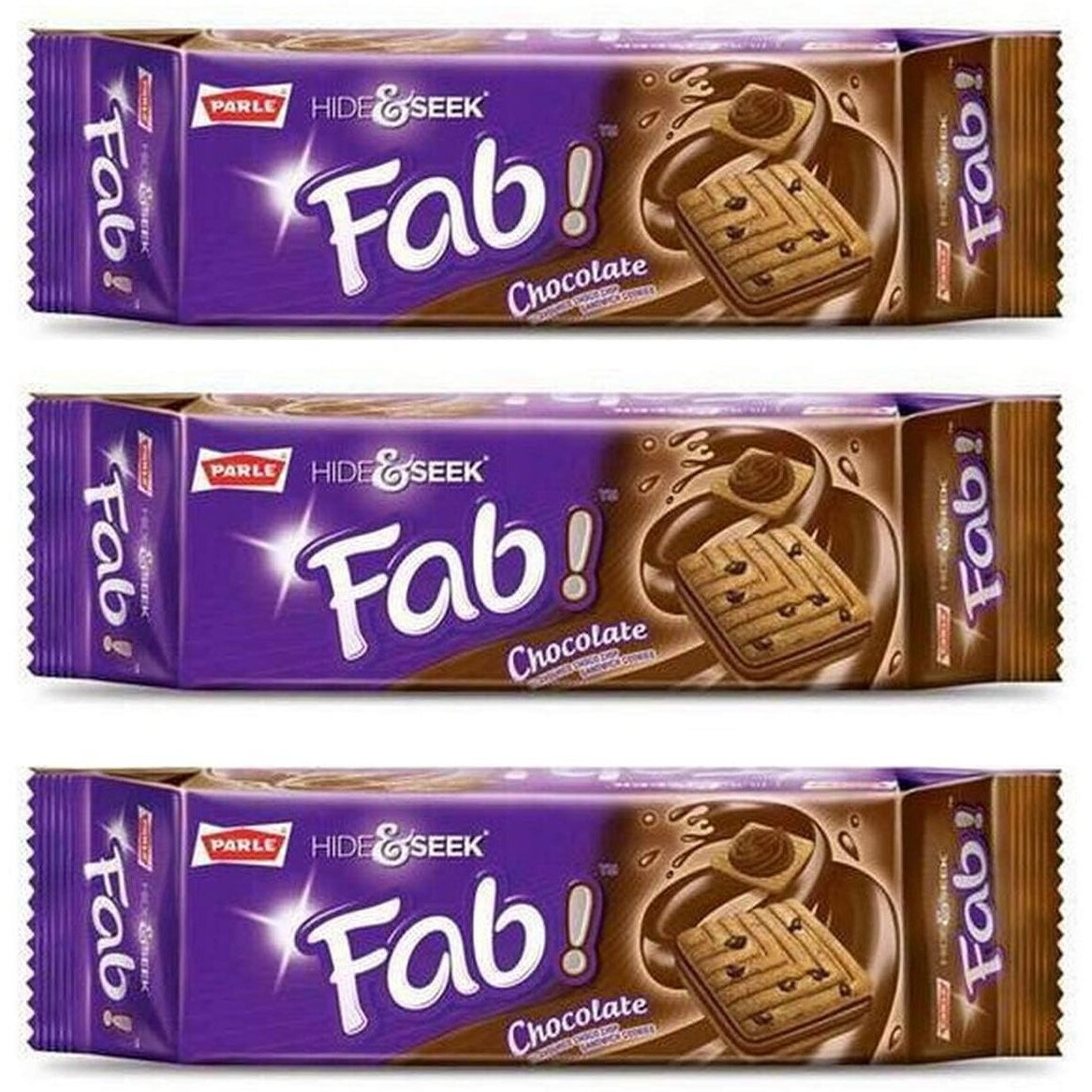 Parle Hide and Seek, Fab Flavored Chocolate Chip Covered Cookies, Product of India, 3 Packs (Chocolate)