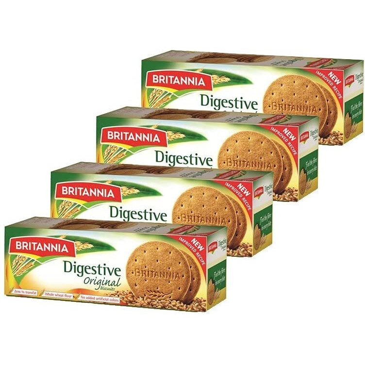 BRITANNIA Digestive Original Biscuits 14.11oz (400g) - Whole Wheat Flavor Cookies - Breakfast & Tea Time Healthy Snacks - Suitable for Vegetarians (Pack of 4)