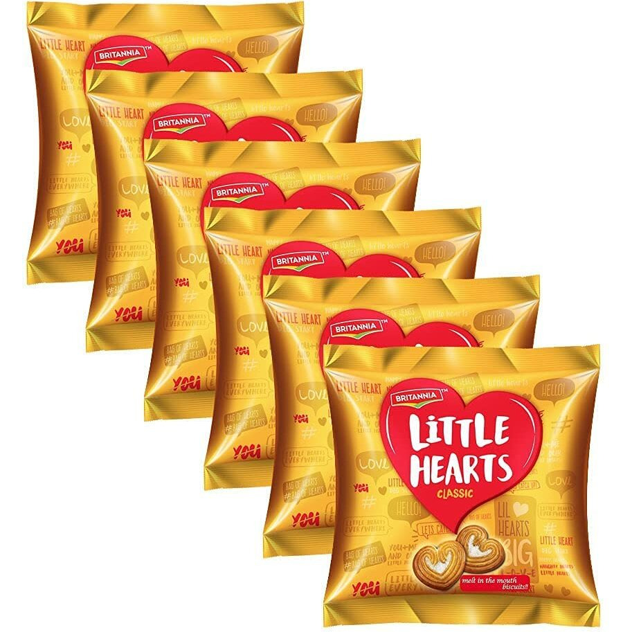 Britannia Little Hearts Biscuits 2.6oz (75g) - Biscuit de Patits Coeurs - Soft and Delicious Biscuits - Kids Favorite Cookies - Suitable for Vegetarians (Pack of 6)