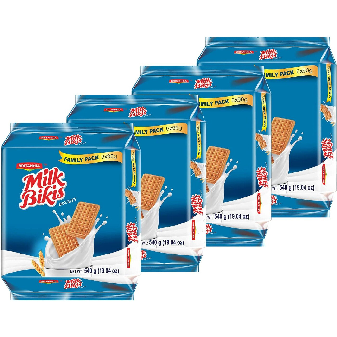 BRITANNIA Milk Bikis Biscuits 19.04oz (540g) - Kids Favorite Breakfast & Tea Time Snacks - Halal and Suitable for Vegetarians (Pack of 4)