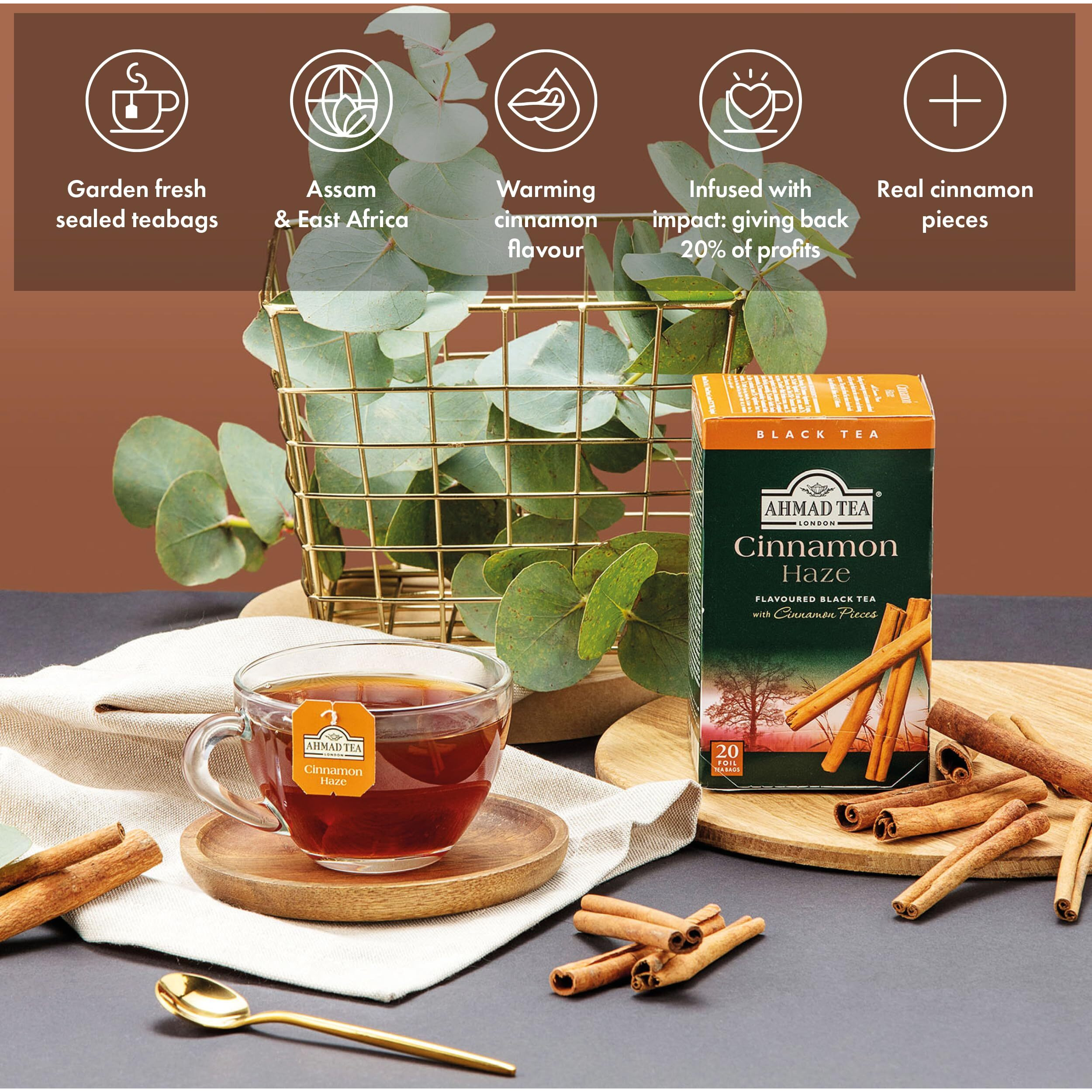 Ahmad Tea Black Tea, Cinnamon Haze Teabags, 20 ct (Pack of 6) - Caffeinated & Sugar-Free