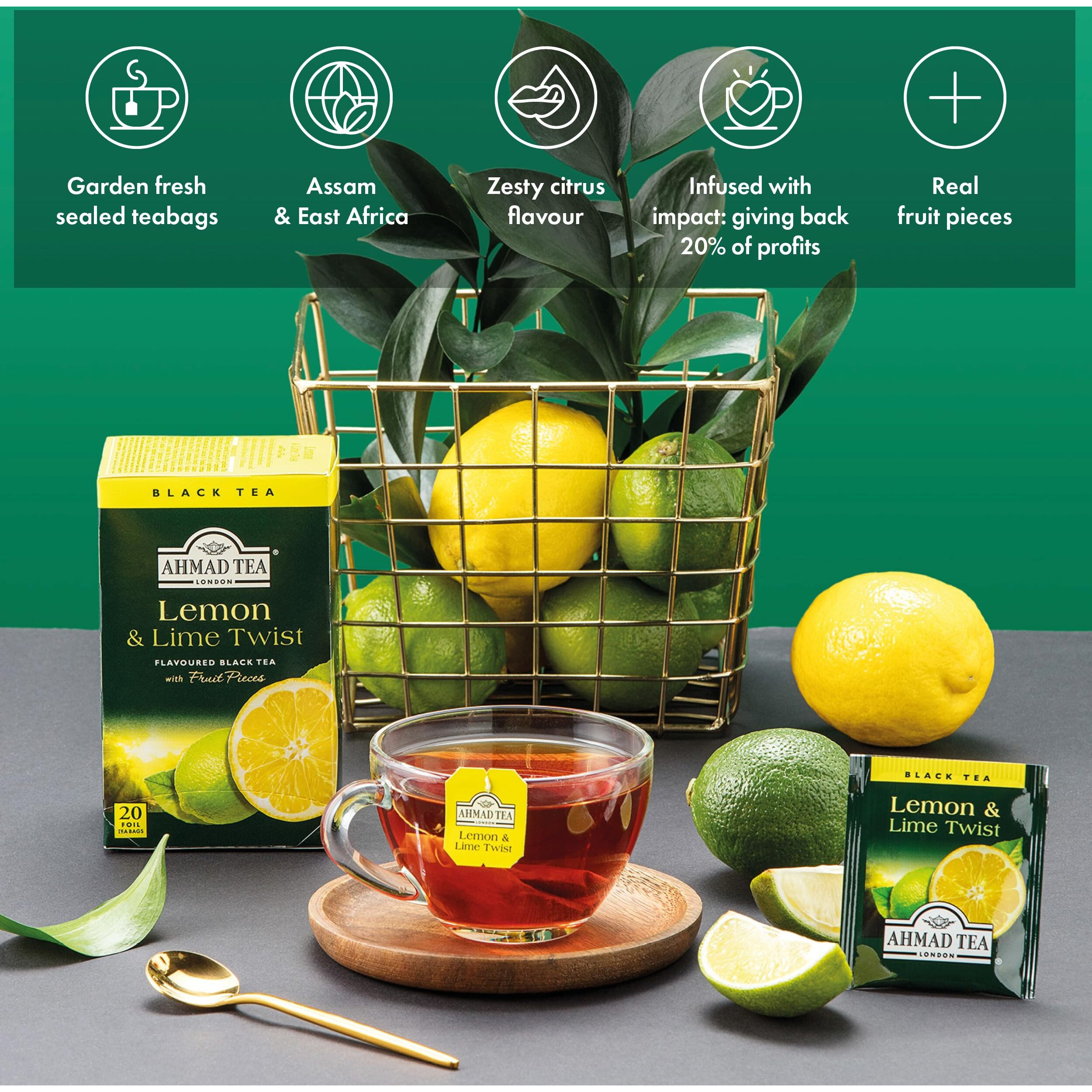 Ahmad Tea Lemon & Lime Twist Black Tea, 20-Count Boxes (Pack of 6)
