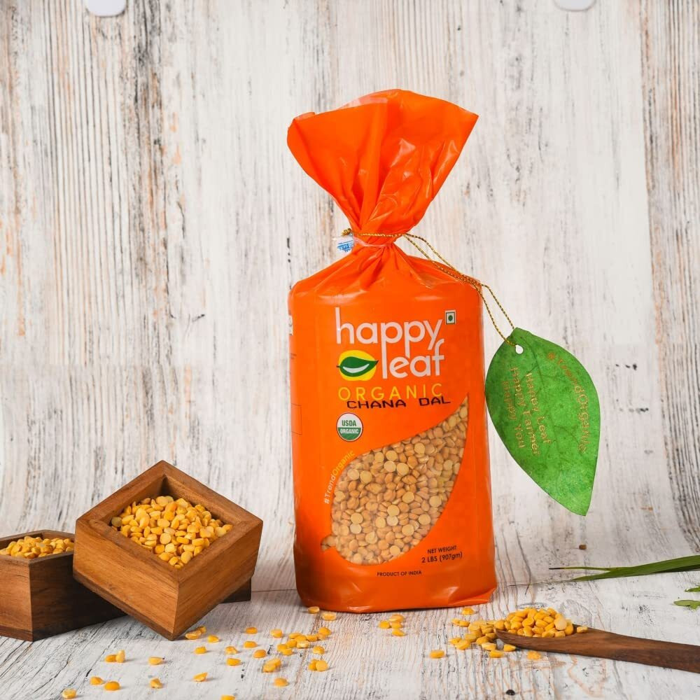 Happy Leaf Organic Chana Dal (Bengal Gram Split Dehusked) 2 LBS | 100% Vegan, Unpolished and Gluten Free