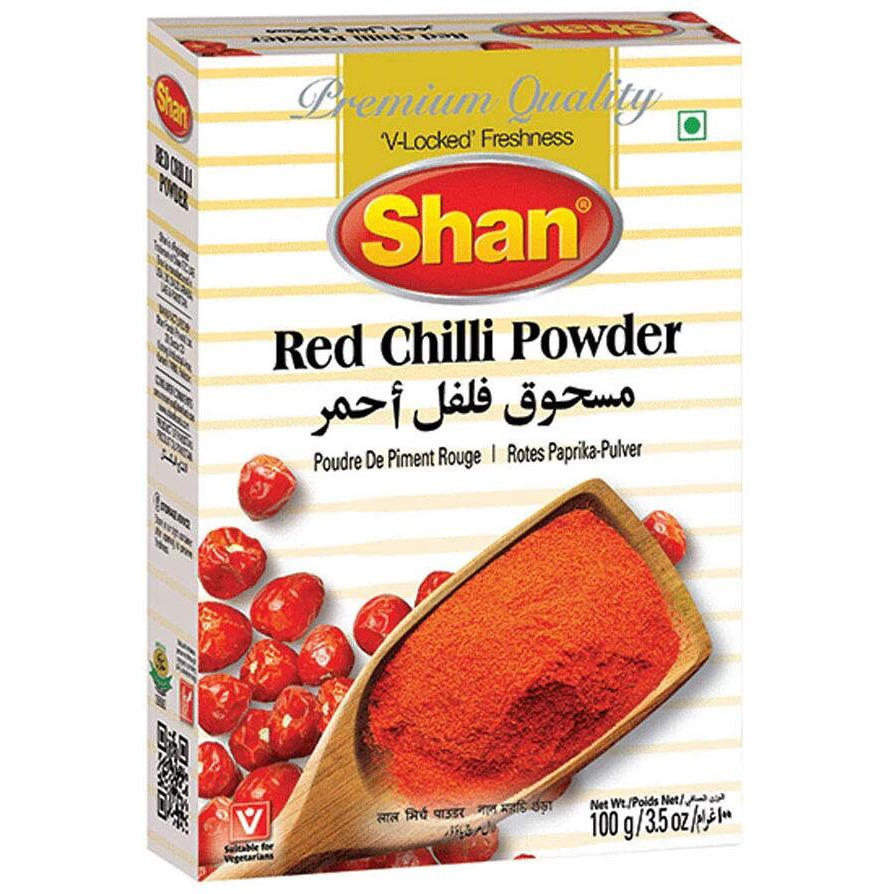 Shan Red Chilli Powder 3.52 oz (100g) - No Preservative and Artificial Food Colour - Authentic and Pure Spices - Halal and Suitable for Vegetarians (Pack of 1)