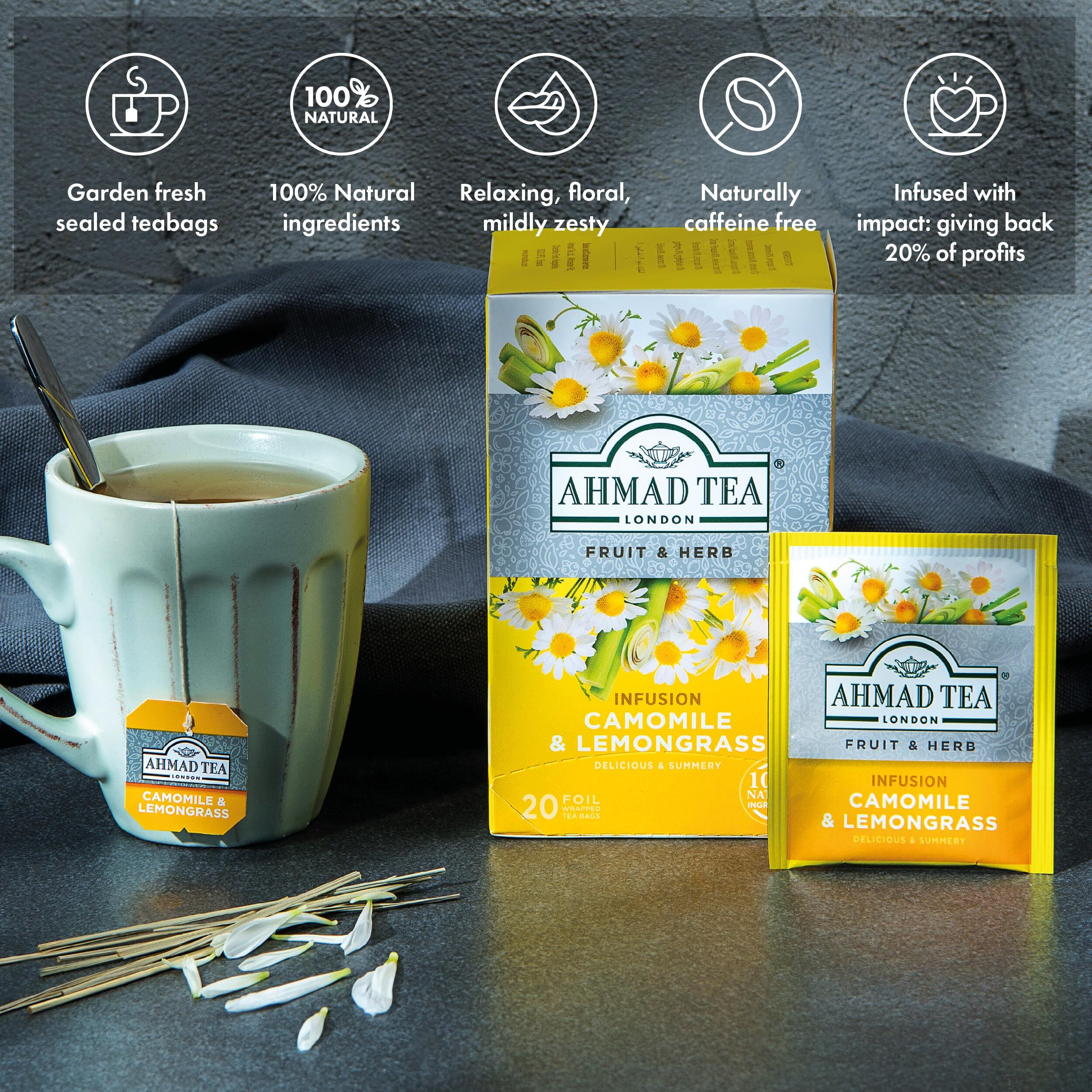 Ahmad Teas - Camomile & Lemongrass 1.4oz - 20 Tea Bags, Brown
