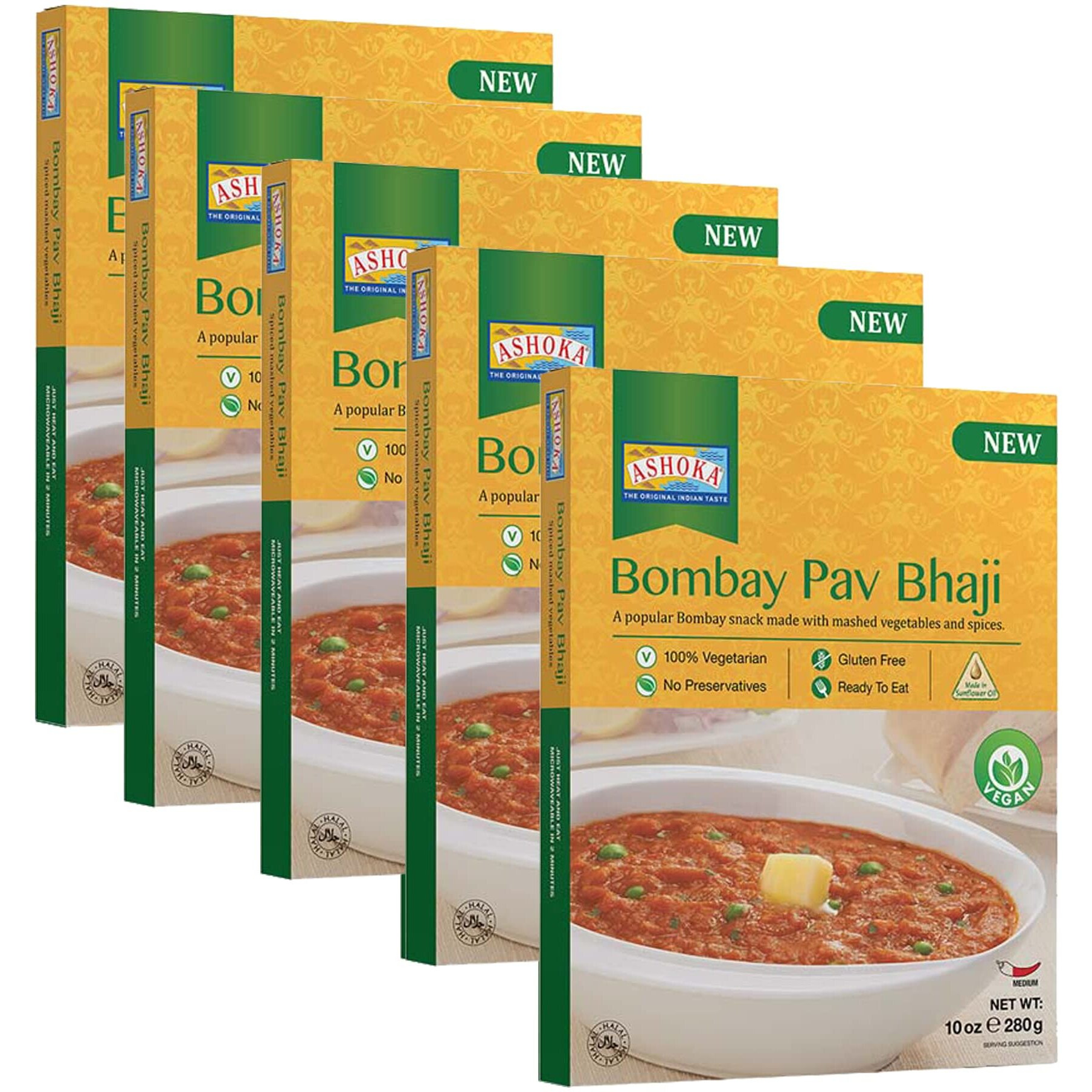 Ashoka Ready to Eat Indian Meals Since 193, 100% Vegan Mashed Vegetable Curry, All-Natural Traditionally Cooked Indian Food, Plant-Based, Gluten-Free, and with No Preservatives, 10 Ounce (Pack of 10)