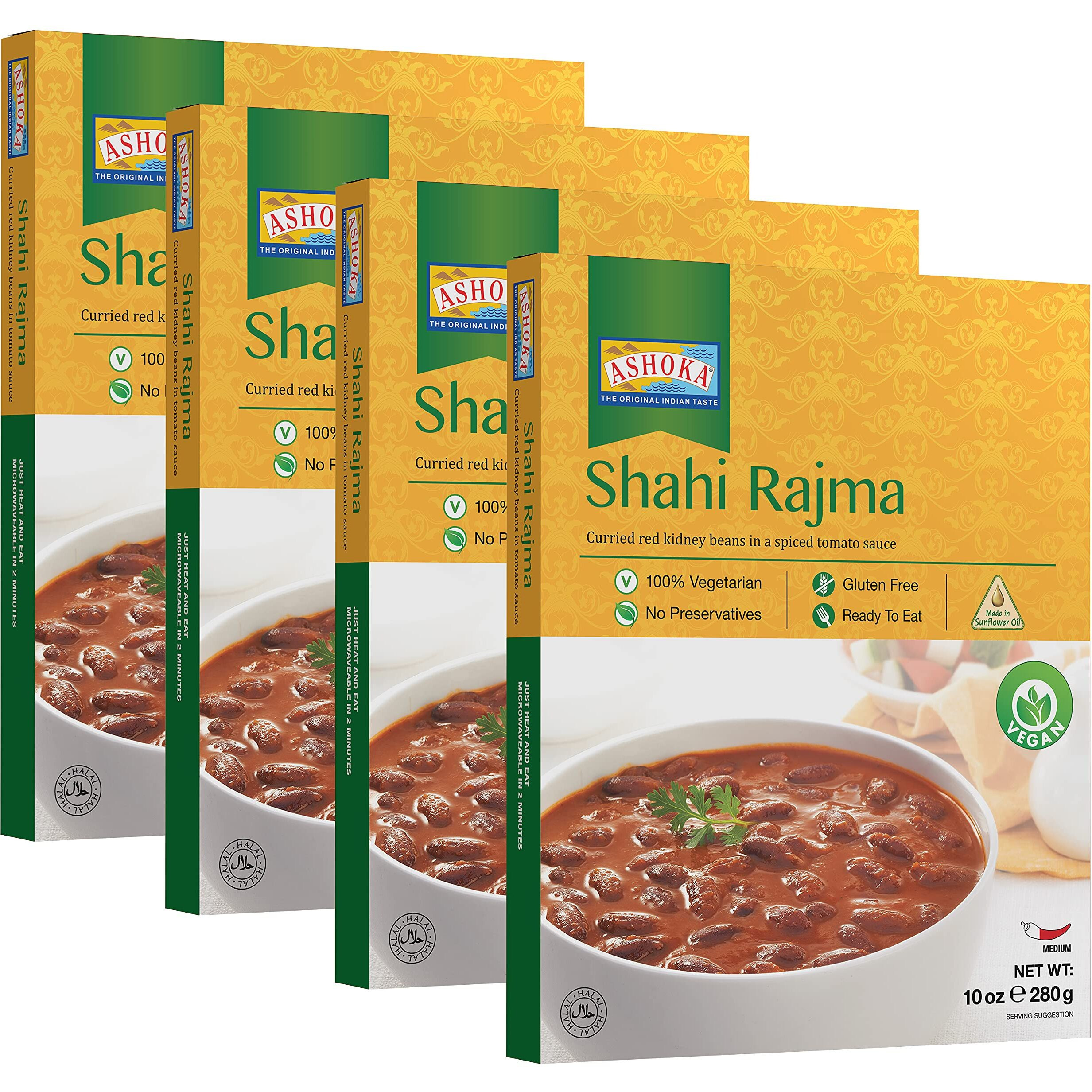 Ashoka Ready to Eat Indian Meals Since 1930, 100% Vegan Shahi Rajma, All-Natural Traditionally Cooked Indian Food, Plant-Based, Gluten-Free and with No Preservatives, 10 Ounce