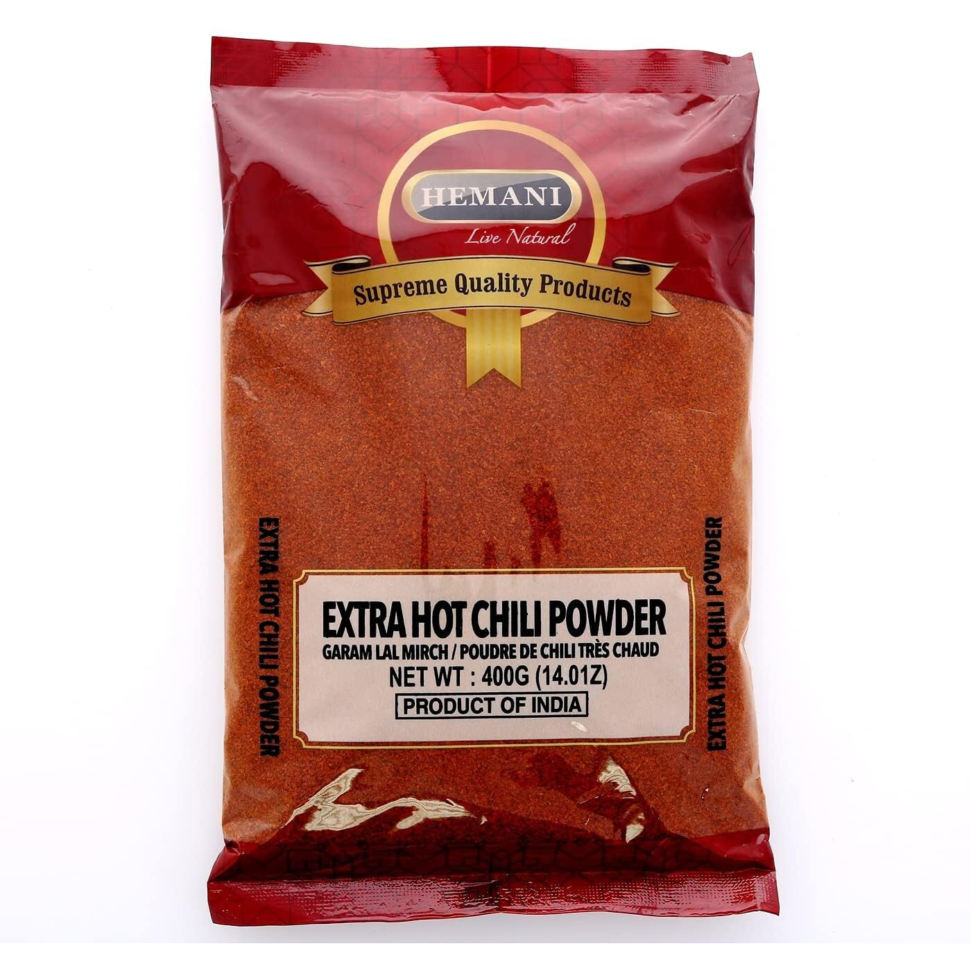 HEMANI Traditional Indian Spicy Red Chili Ground - Extra Hot - Garam Lal Mirchi - 400g (14.1 oz) - No Salt - No Color