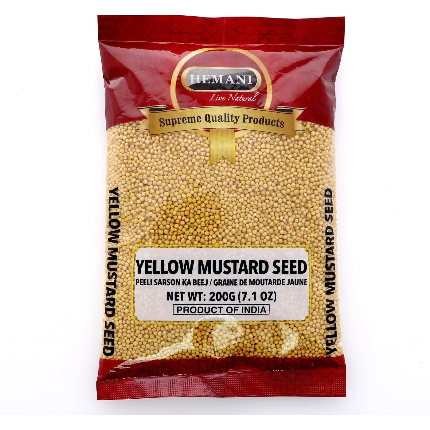 HEMANI Yellow Mustard Seeds - Whole Spice - 200g (7.1 OZ) - All Natural - Vegan - Gluten Friendly - NON GMO - Indian Origin