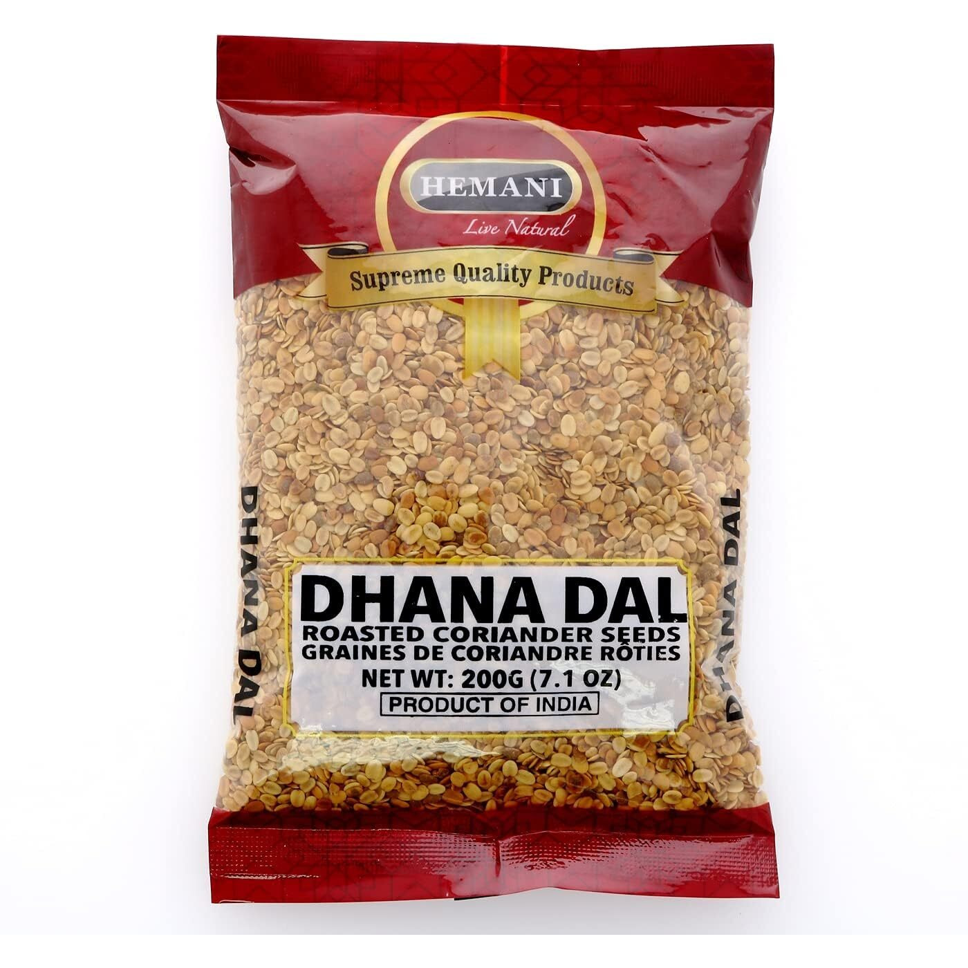 HEMANI Dhana Dal - Roasted Coriander Seeds - 200g (7.1 oz) - All Natural - Vegan - No Colors - Gluten Free Ingredients - NON-GMO - Indian Spice
