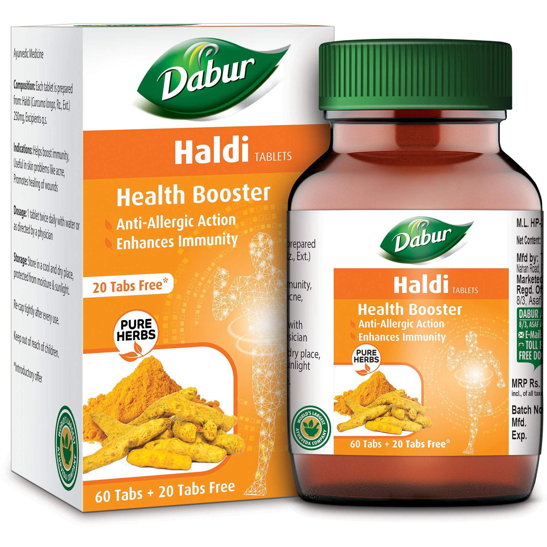 Dabur Haldi Tablet - Health Booster | Anti Allergen | Enhances Immunity (Pack of 2, 160 Tablets)