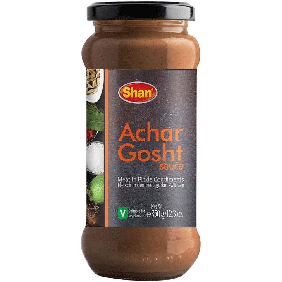 Shan Achar Gosht Cooking Sauce 12.3oz (350g) - Simmer Sauce for Meat in Pickle Condiment - Easy to Cook Delicious Meal at Home - Suitable for Vegetarians