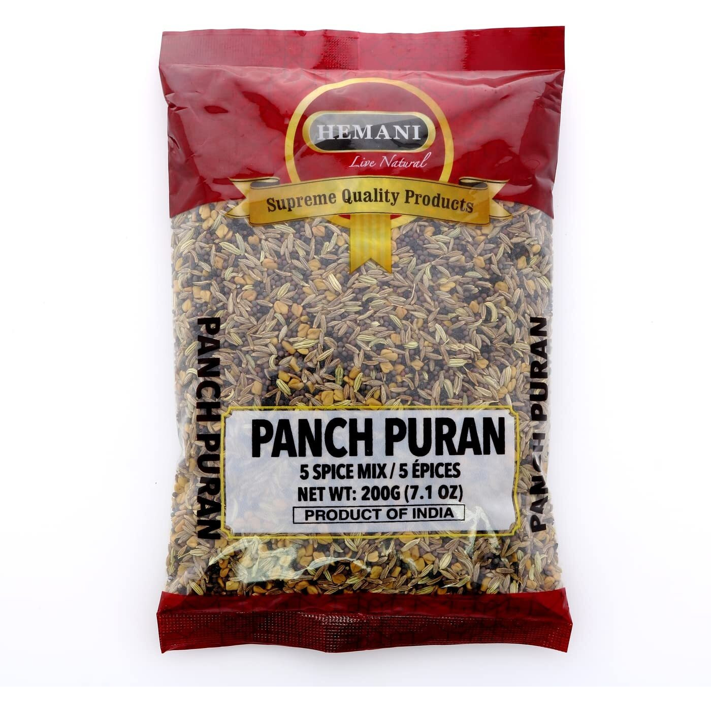HEMANI Panch Puran - 7.1 OZ (200g) - 5 Whole Spice Seasoning - Gluten Free - NON-GMO - Vegan No Color Added - No Salt or fillers