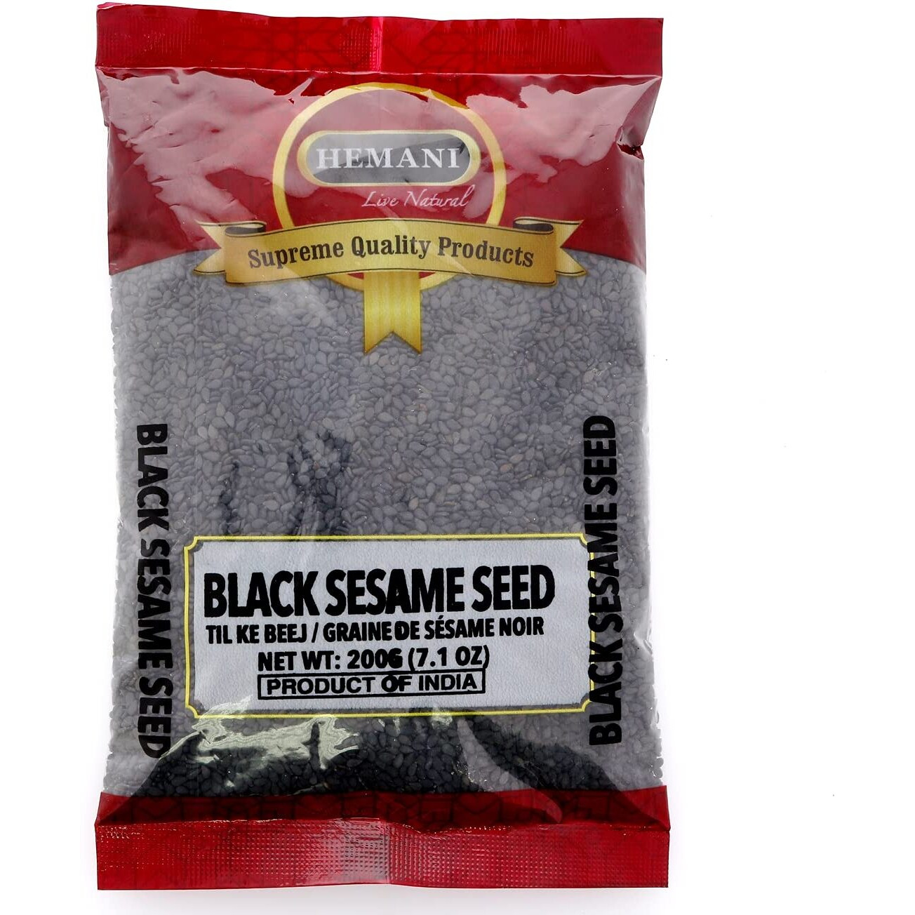 HEMANI Sesame Seeds Whole Black - Raw (Kala Till) - 200g (7.1 oz) - All Natural - Gluten Friendly - NON-GMO - Vegan - Indian Origin