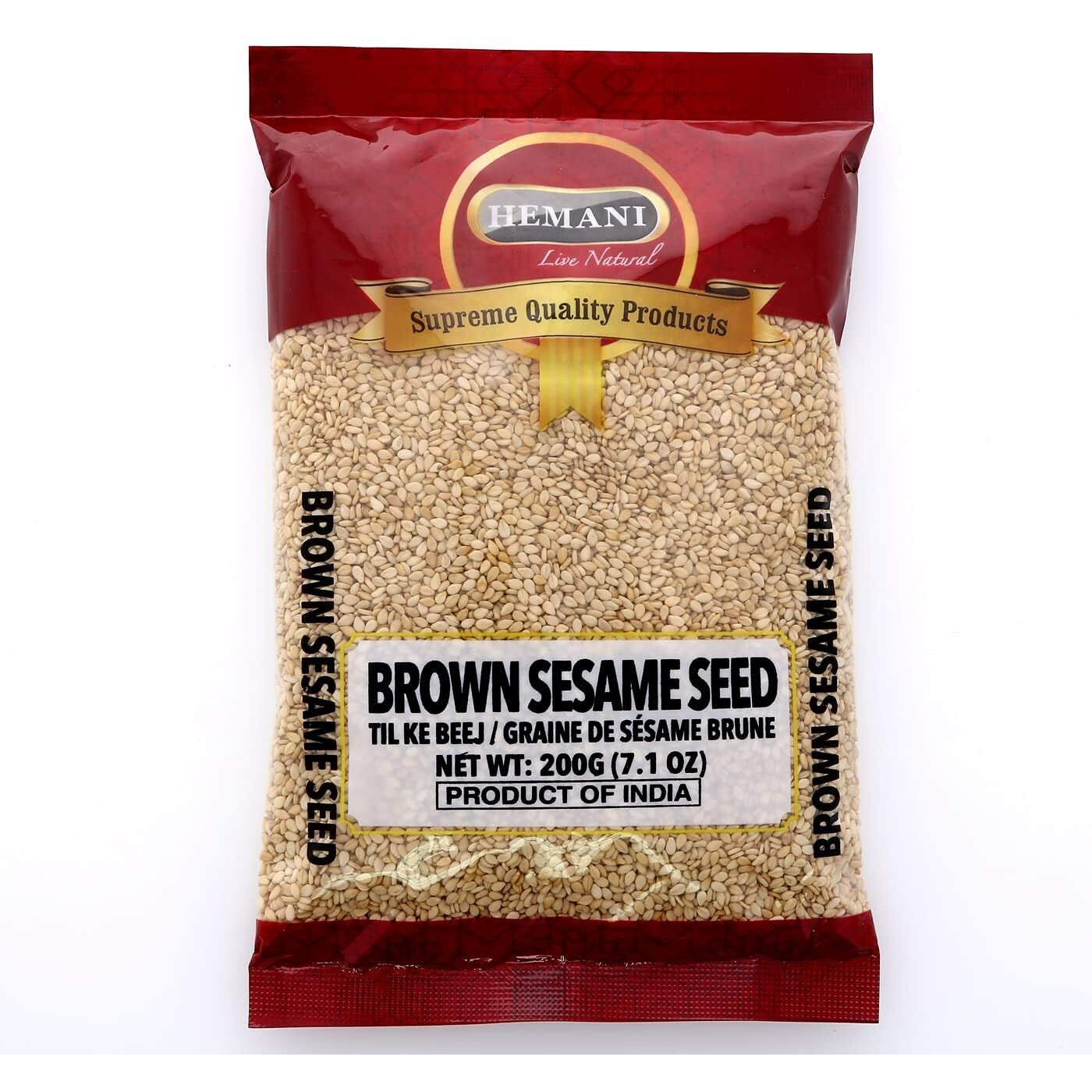 HEMANI Sesame Seeds Whole Brown - Raw (Till) - 200g (7.1 oz) - All Natural - Gluten Friendly - NON-GMO - Vegan - Indian Origin