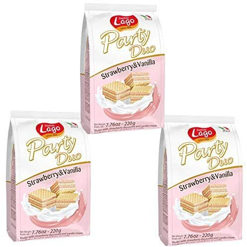GASTONE LAGO PARTY Wafers DUO 7.76 ONCE (220G) (STRAWBERRY & VANILLA, (Pack of 3))