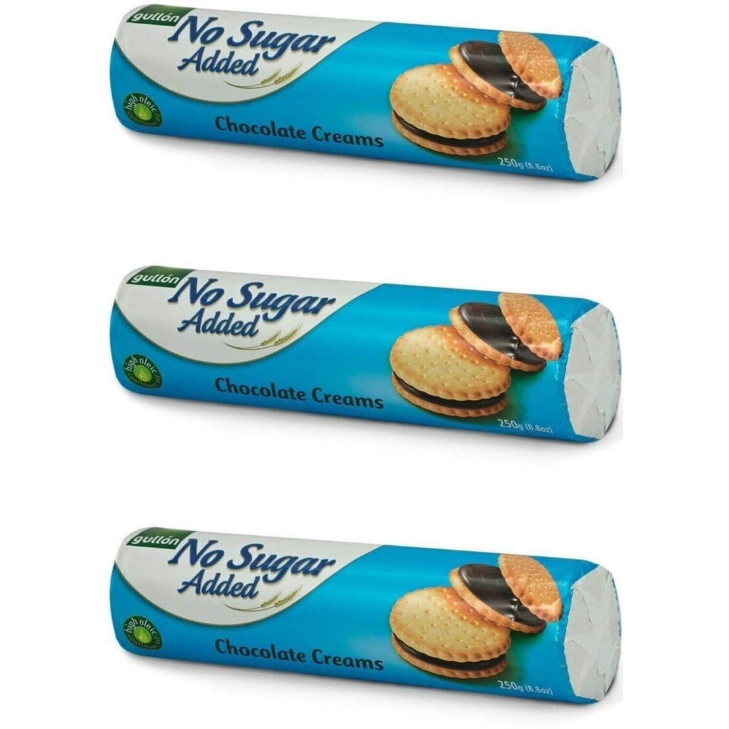 Gullon Sandwich Cookie Chocolate Cream, NO Sugar Added  8.8 oz 250g (Pack of 3)