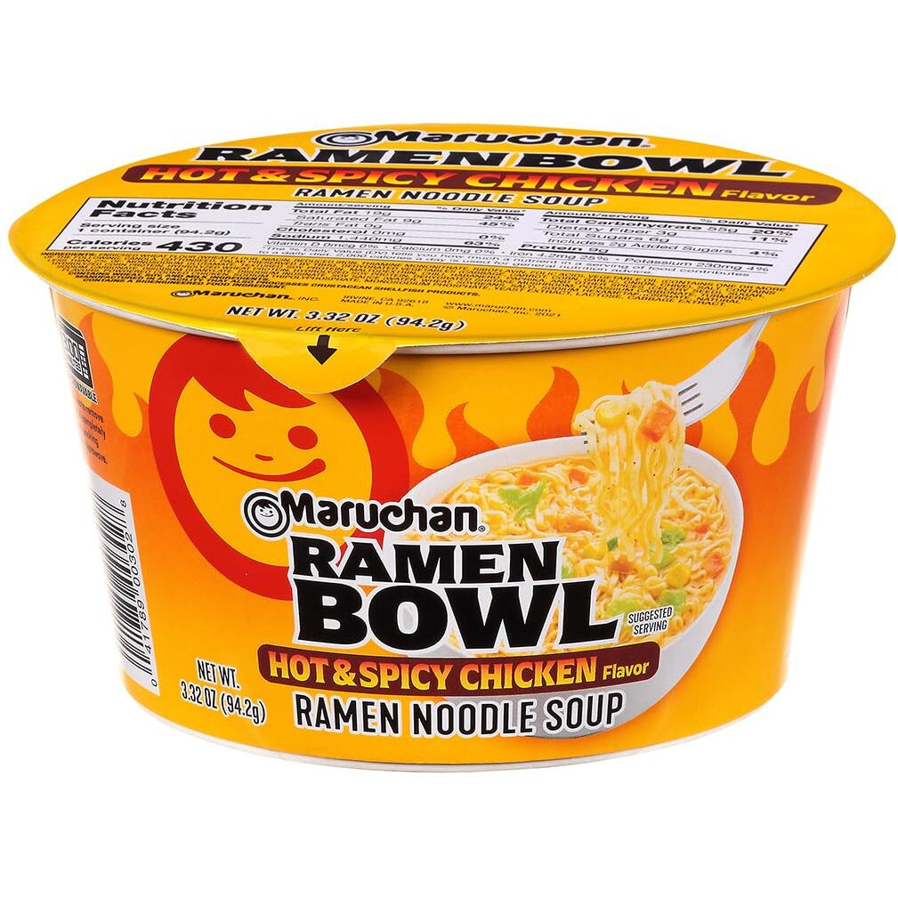 Maruchan Bowl Hot & Spicy Chicken, 3.32 Oz, Pack of 6