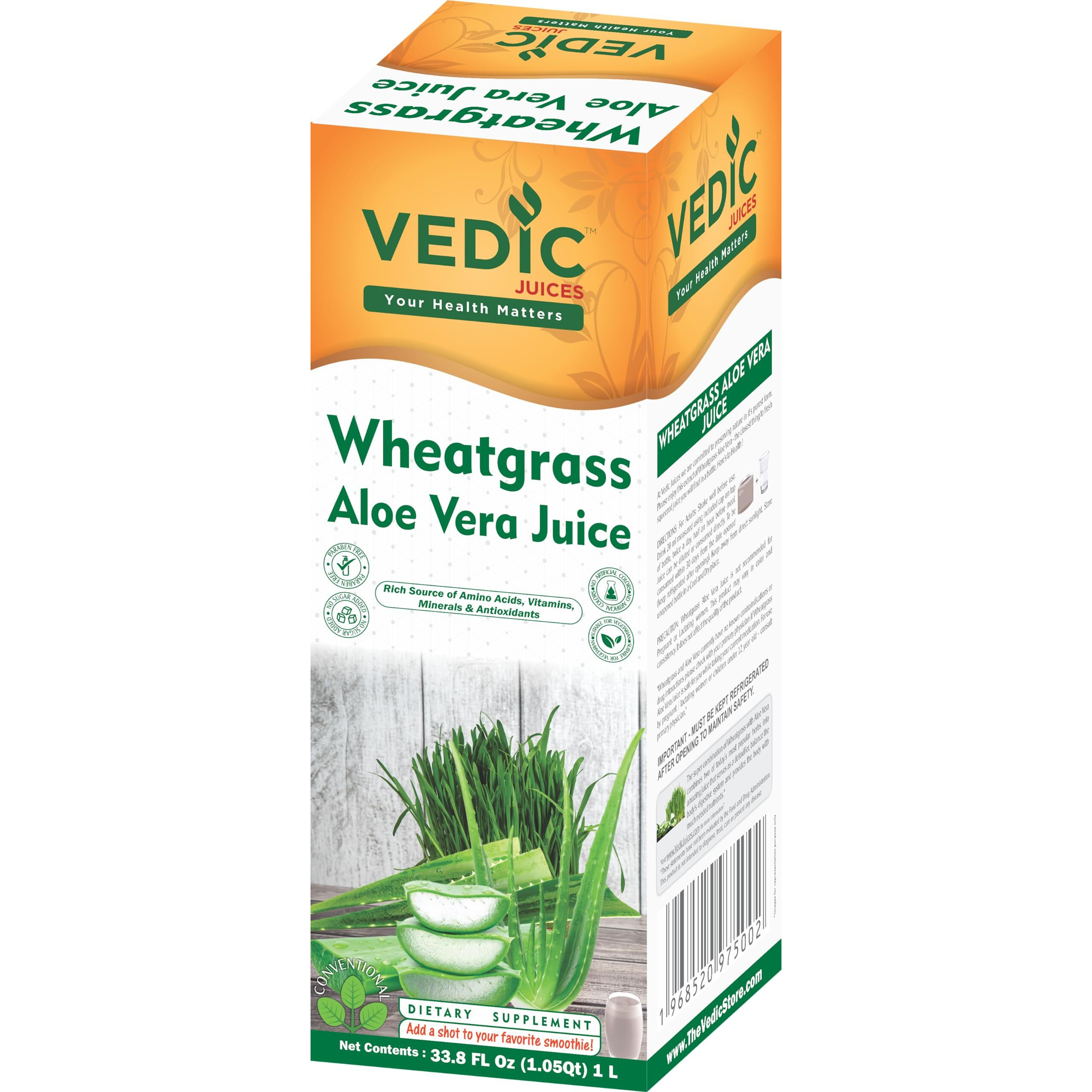 Vedic Juices Premium Quality Aleo Vera Juice Drink with Wheatgrass - 16.9 fl oz, Pack of 1 - Ideal for Daily Use
