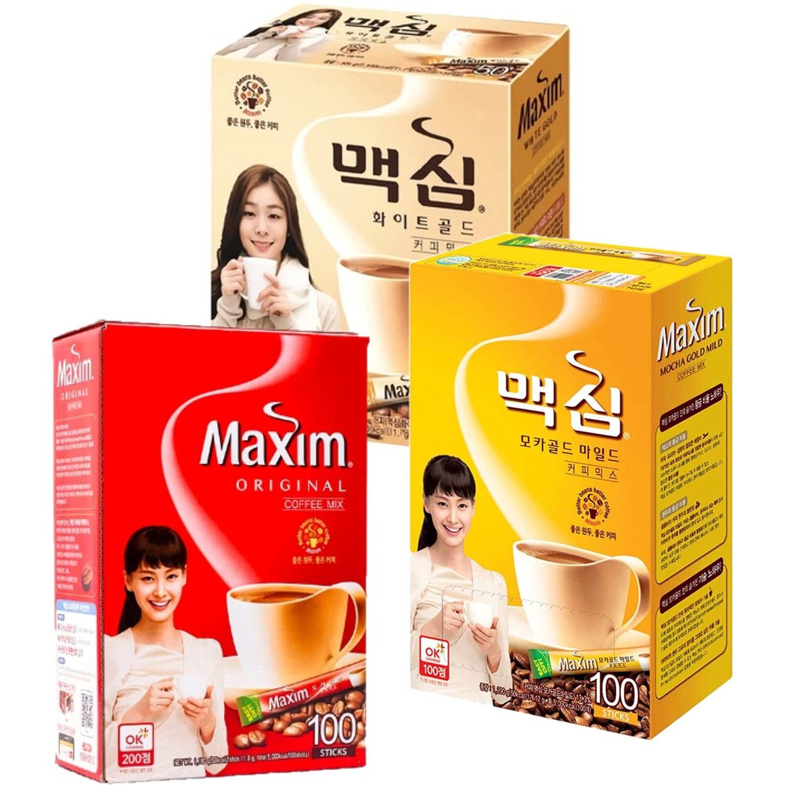 Maxim Instant Coffee Mix Combo - Mocha Gold Mild, Original, White Cold - 3 Flavors (Total 3Sets)