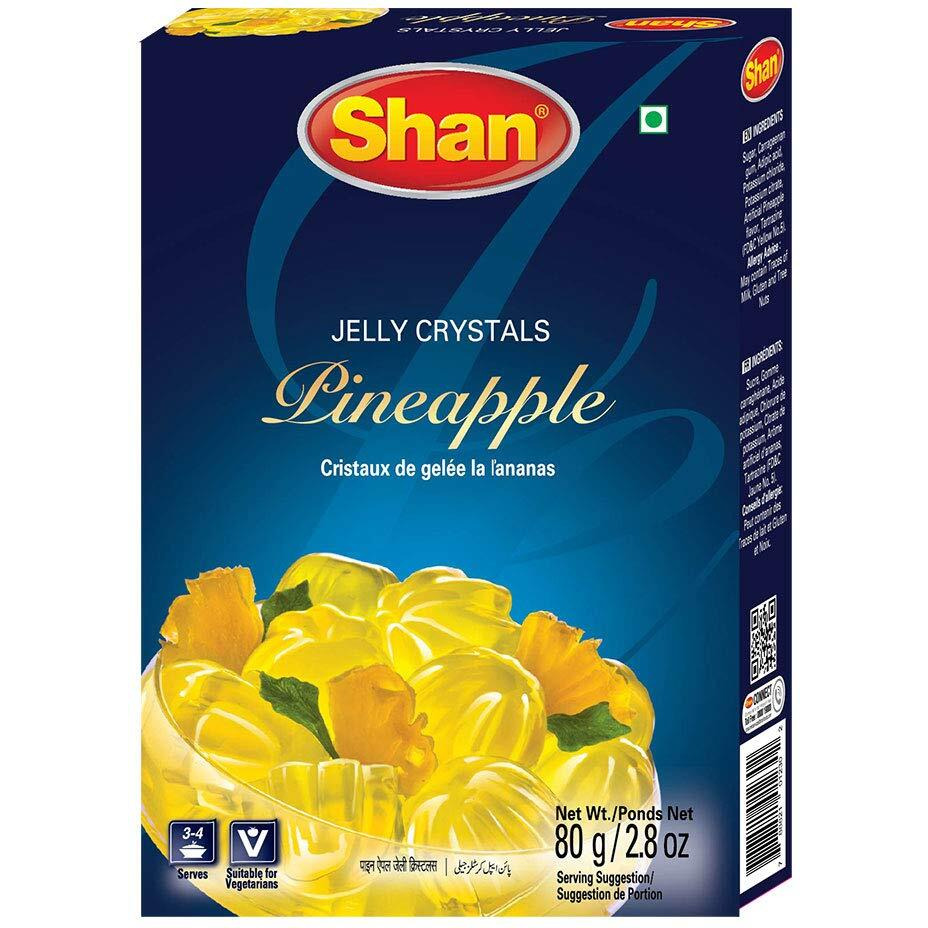 Shan Jelly Crystals Pineapple 2.8 oz (80g) - Cristaux De Gelee a l'ananas - Quick and Easy Jello - Suitable for Vegetarians - Airtight Bag in a Box (Pack of 24)