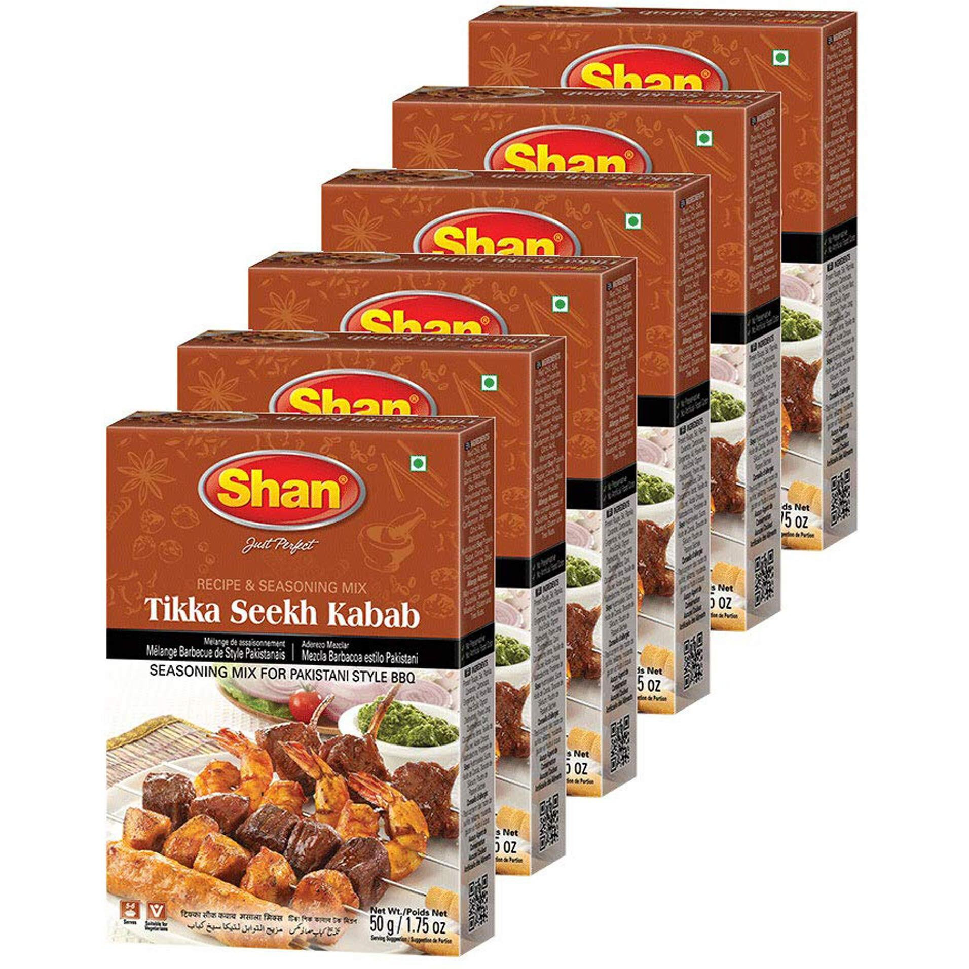 Shan - Tikka Seekh Kabab Seasoning Mix (50g) - Spice Packets for Pakistani Style BBQ (Pack of 6)