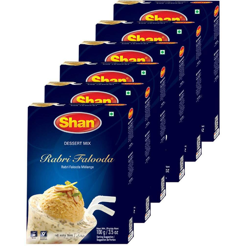 Shan Rabri Falooda Dessert Mix 3.5 oz (100g) - Powder for Ice Cream, Dry Fruit and Noodles milk Shake - Suitable for Vegetarians - Airtight Bag in a Box (Pack of 6)