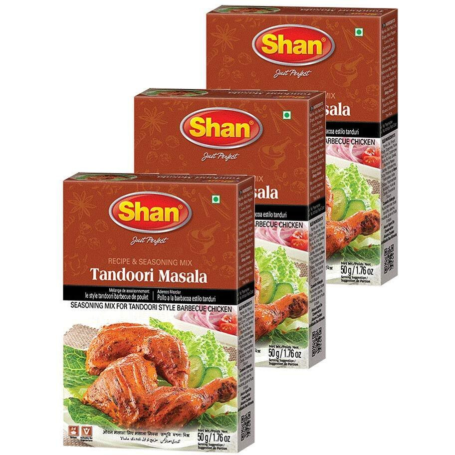 Shan - Tandoori Masala Seasoning Mix (50g) - Spice Packets for Tandoori Style Chicken (Pack of 3)