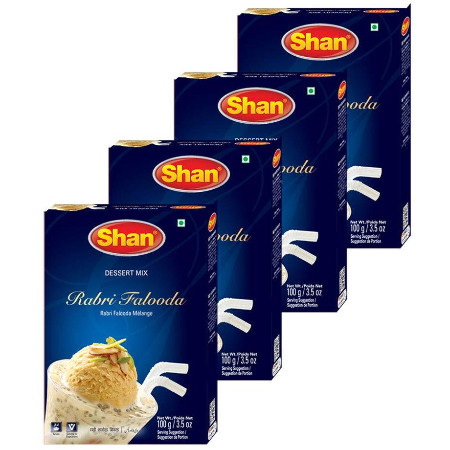 Shan Rabri Falooda Dessert Mix 3.53 oz (100g) - Powder for Ice Cream, Dry Fruit and Noodles milk Shake - Suitable for Vegetarians - Airtight Bag in a Box (Pack of 4)