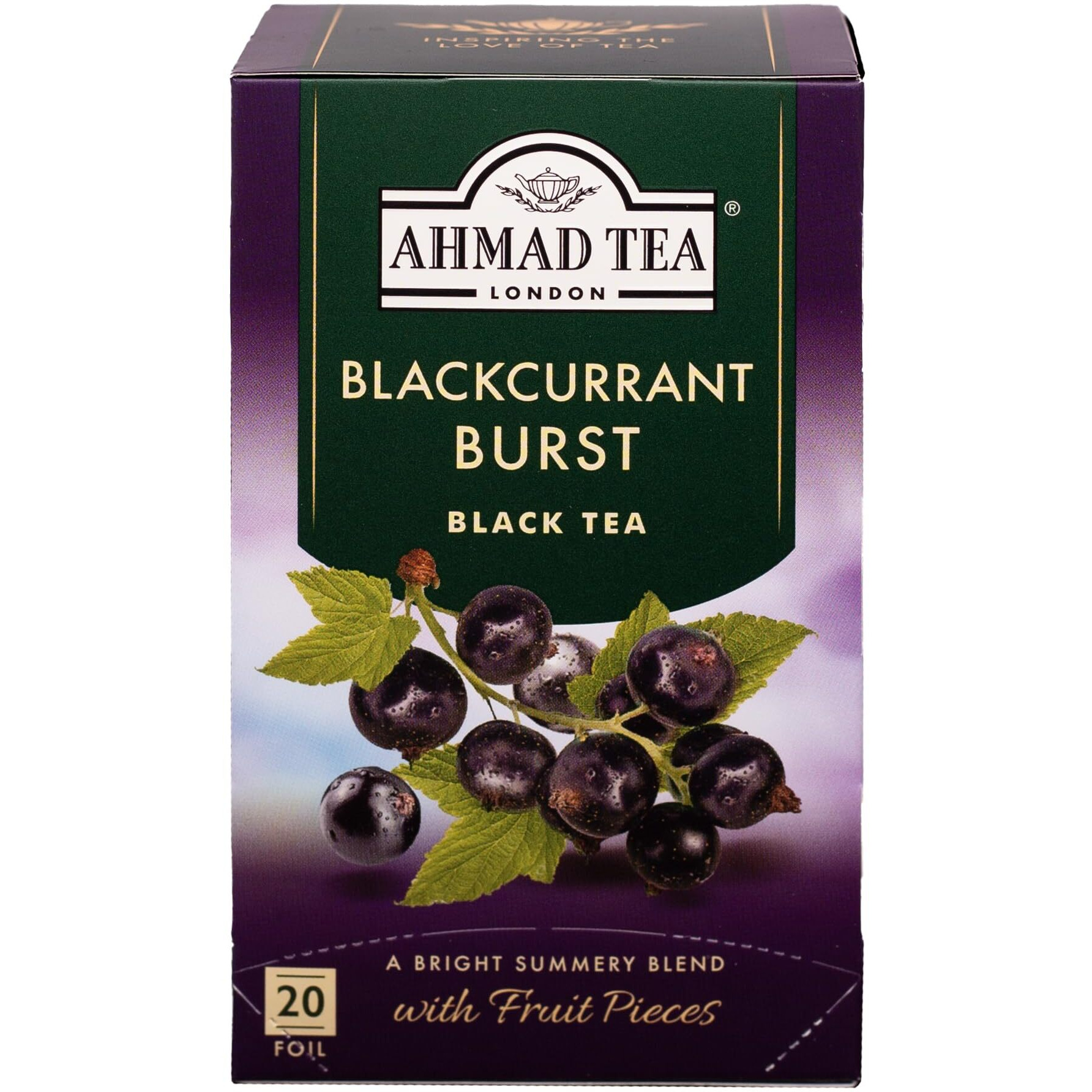 Ahmad Tea Black Tea, Blackcurrant Burst Teabags, 20 ct (Pack of 6) - Caffeinated & Sugar-Free