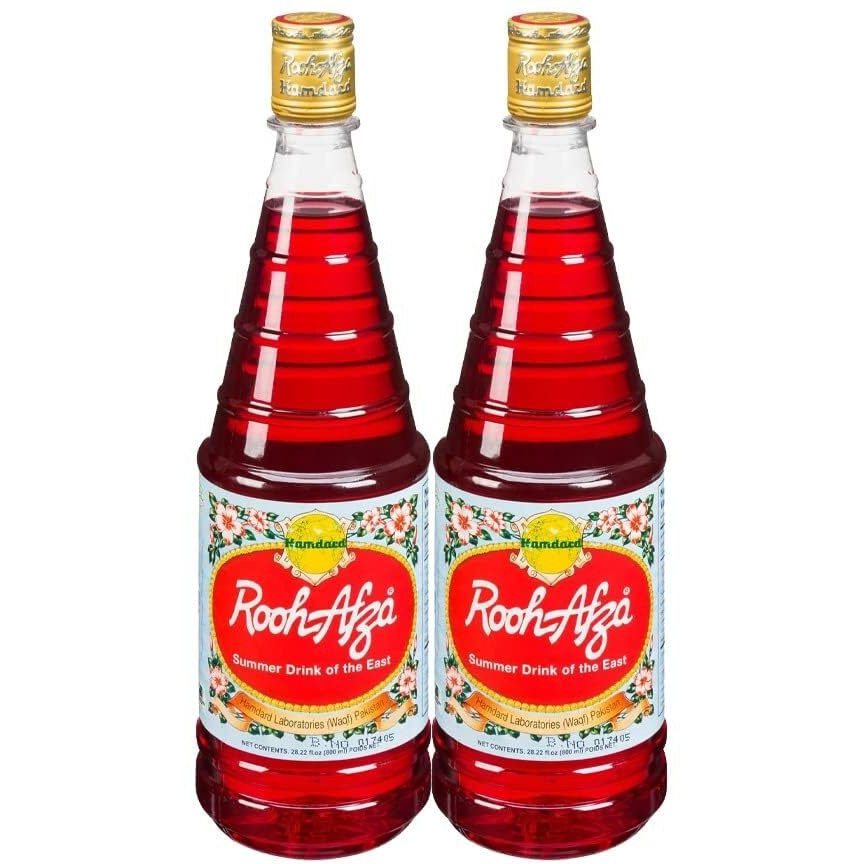 Hamdard Rooh Afza Drink | 800ML | Baking Syrup | Delicious | Vegetarian | Mix into Exotic Cocktails | Pour Over Ice Cream | Traditional Desserts | Nut Free Flavoured Syrup | Indian Origin (Pack of 2)