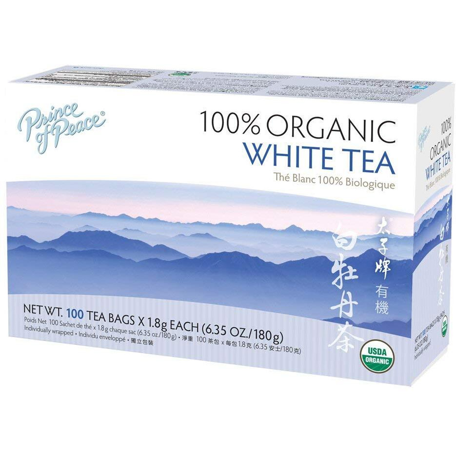 Prince of Peace Organic White Tea, 100 Tea Bags  100% Organic White Tea  Unsweetened White Tea  Lower Caffeine Alternative to Coffee  Herbal Health Benefits