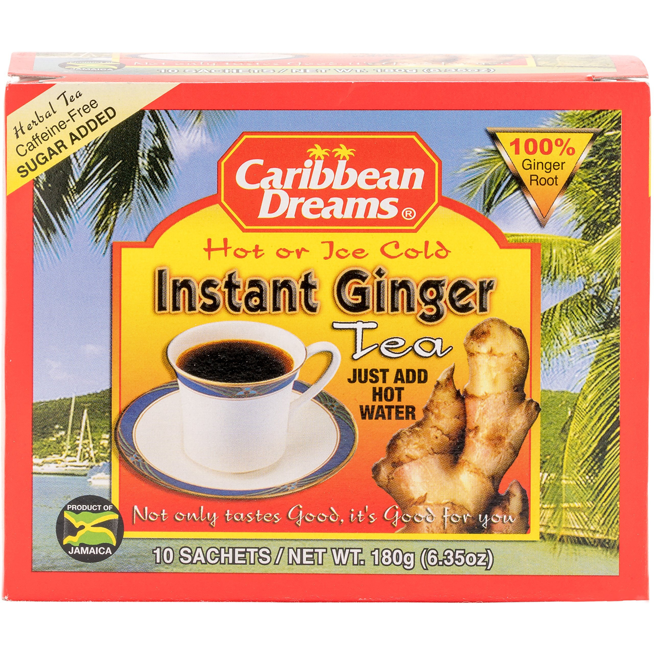 Caribbean Dreams Instant Ginger Tea, 100% Natural from Jamaica, Strong Taste and Aroma, 10 Sachets