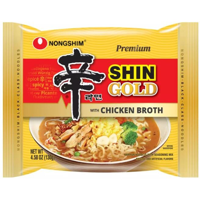 Nongshim Premium Shin Gold with Chicken Broth (4.58oz, Pack of 4), Set of 2 - Total 8 Pack