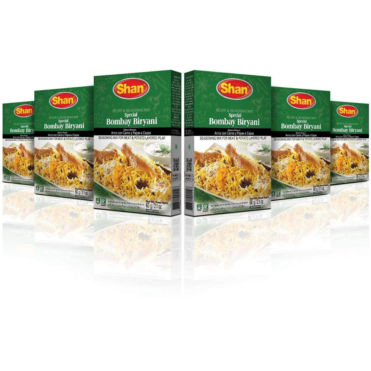 Shan - Bombay Biryani Seasoning Mix (60g) - Spice Packets for Spicy Meat Pilaf (Pack of 6)