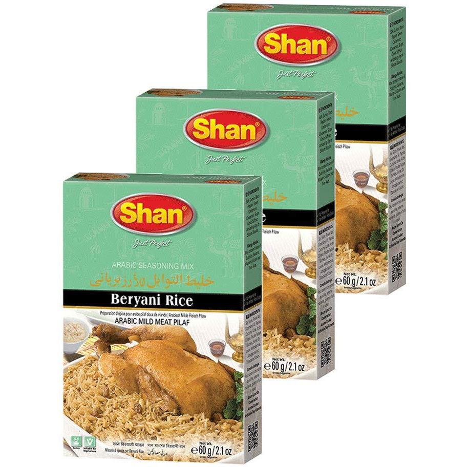 Shan Beryani Rice Arabic Seasoning Mix 2.11 oz (60g) - Spice Powder for Arabic Style Mild Meat Pilaf - Suitable for Vegetarians - Airtight Bag in a Box (Pack of 3)