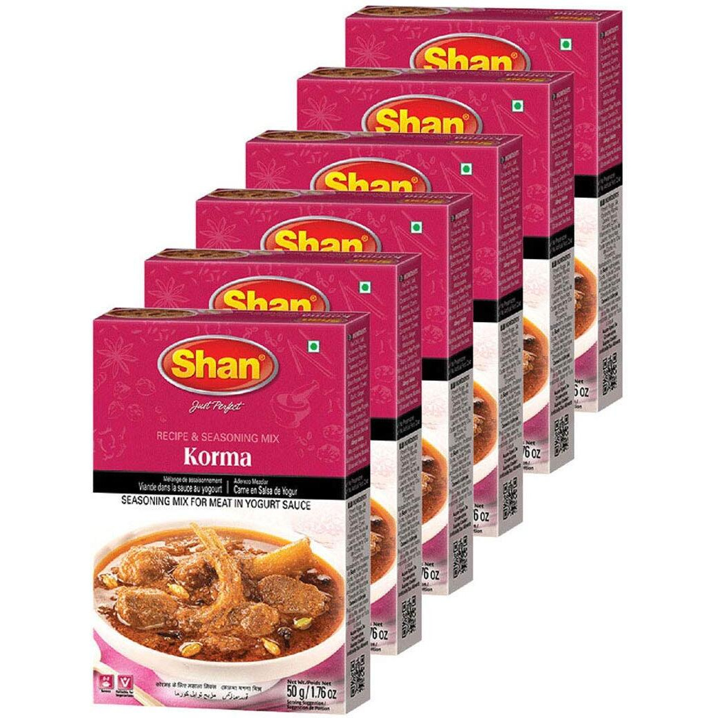 Shan - Korma Masala Seasoning Mix (50g) - Spice Packets for Meat in Yogurt Sauce (Pack of 6)