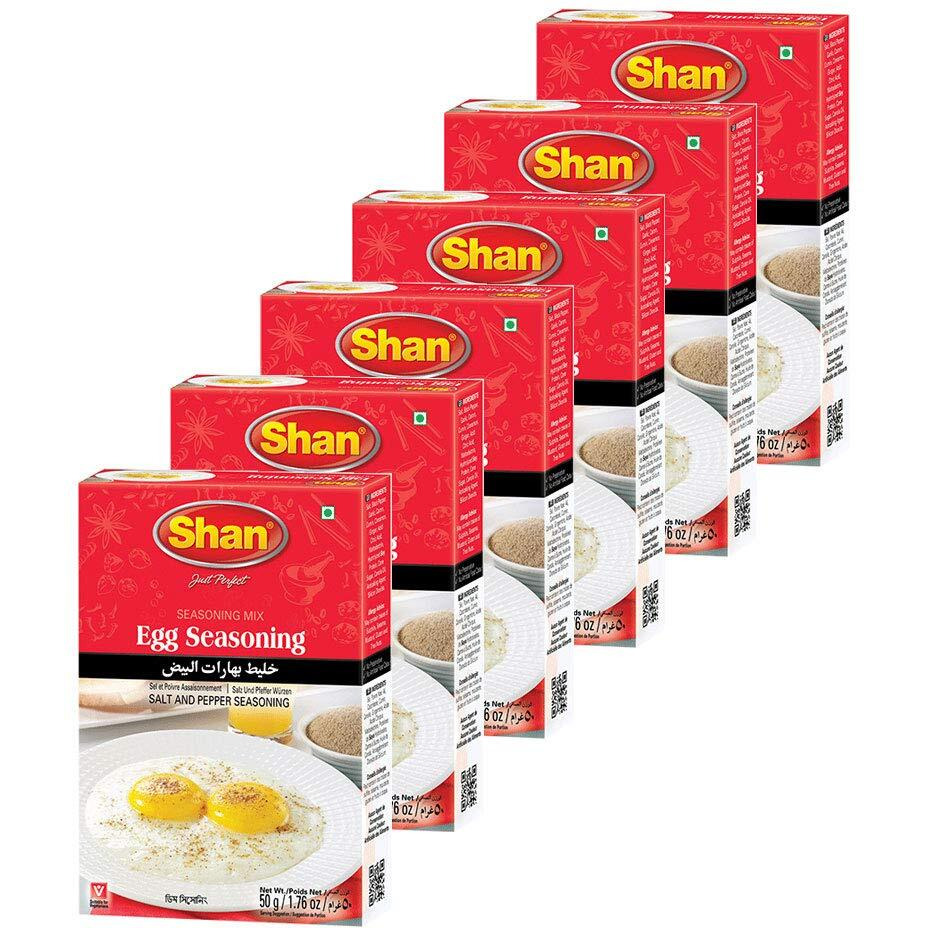 Shan Egg Seasoning Mix 1.76 oz (50g) - Spice Powder for Salt and Pepper Seasoning - Sprinkle Powder for Fried and Boiled Eggs - Suitable for Vegetarians - Airtight Bag in a Box (Pack of 6)