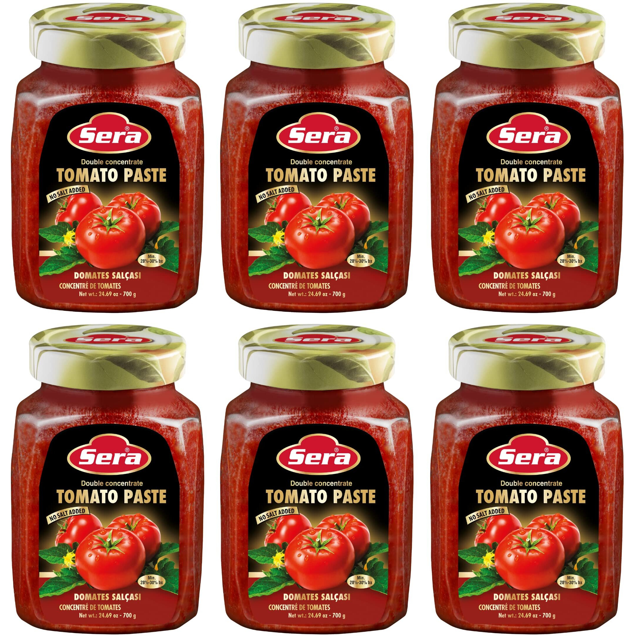 Sera Double Concentrate Tomato Paste 24.7 oz (6 PACK) | 100% All Natural | No Additives | No Preservatives | Perfect For Pizza, Soup, Stews, Tikka Masala, Shakshouka