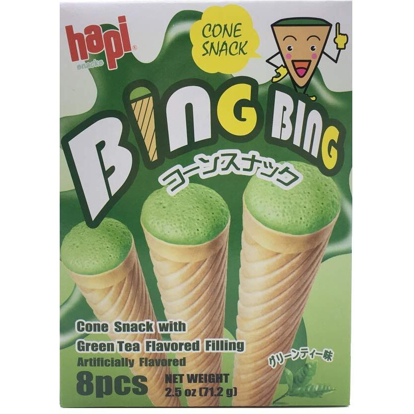Hapi BING BING Cone Snake with Flavored Filling 2.5oz (Green Tea, 3 Pack)