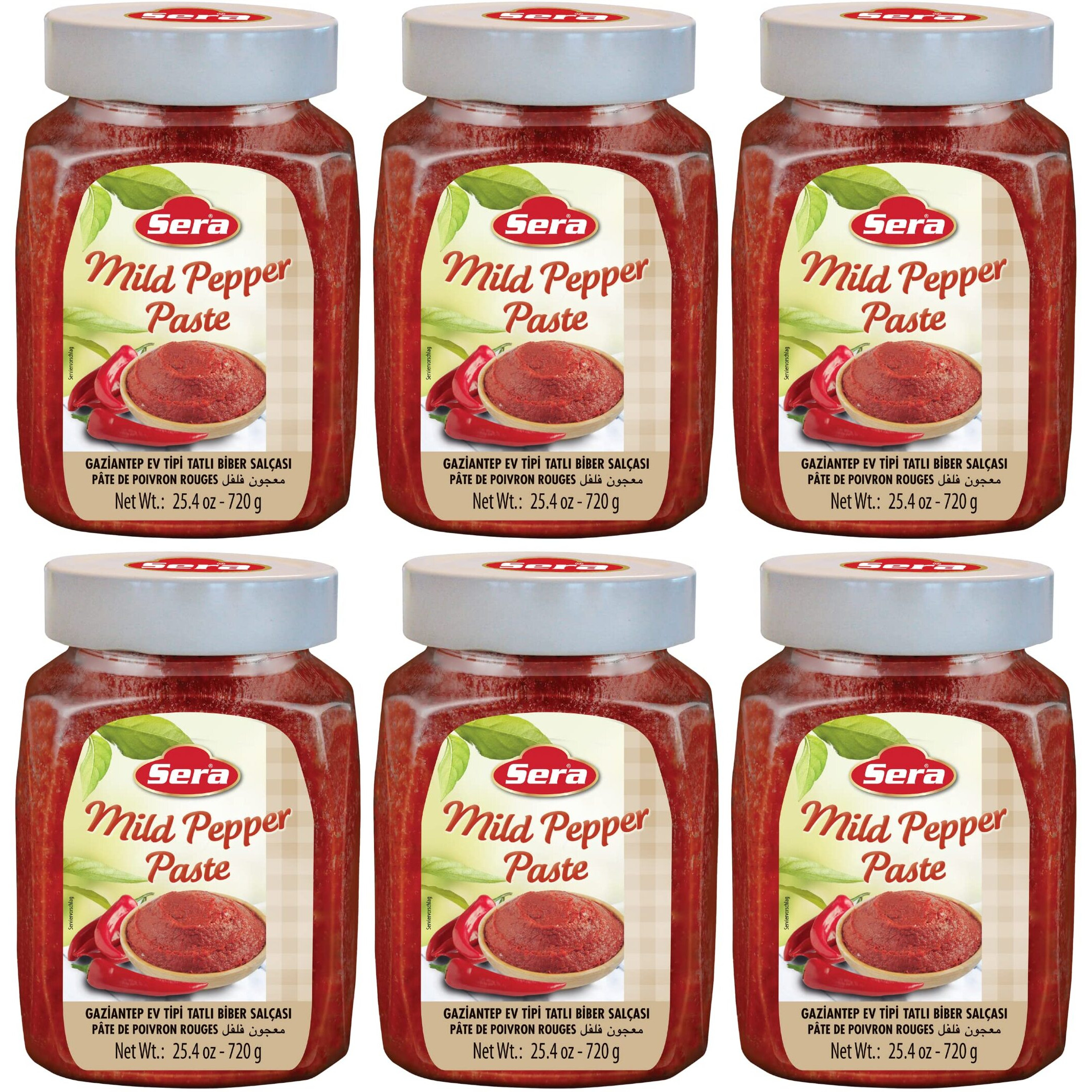 Sera Mild Pepper Paste 25.4 Oz Jar (6 PACK) | No Sugar | No Artificial Preservatives | Add a Unique, Peppery and Spicy Flavor to Your Dishes | Great as a Spread or In Sandwiches