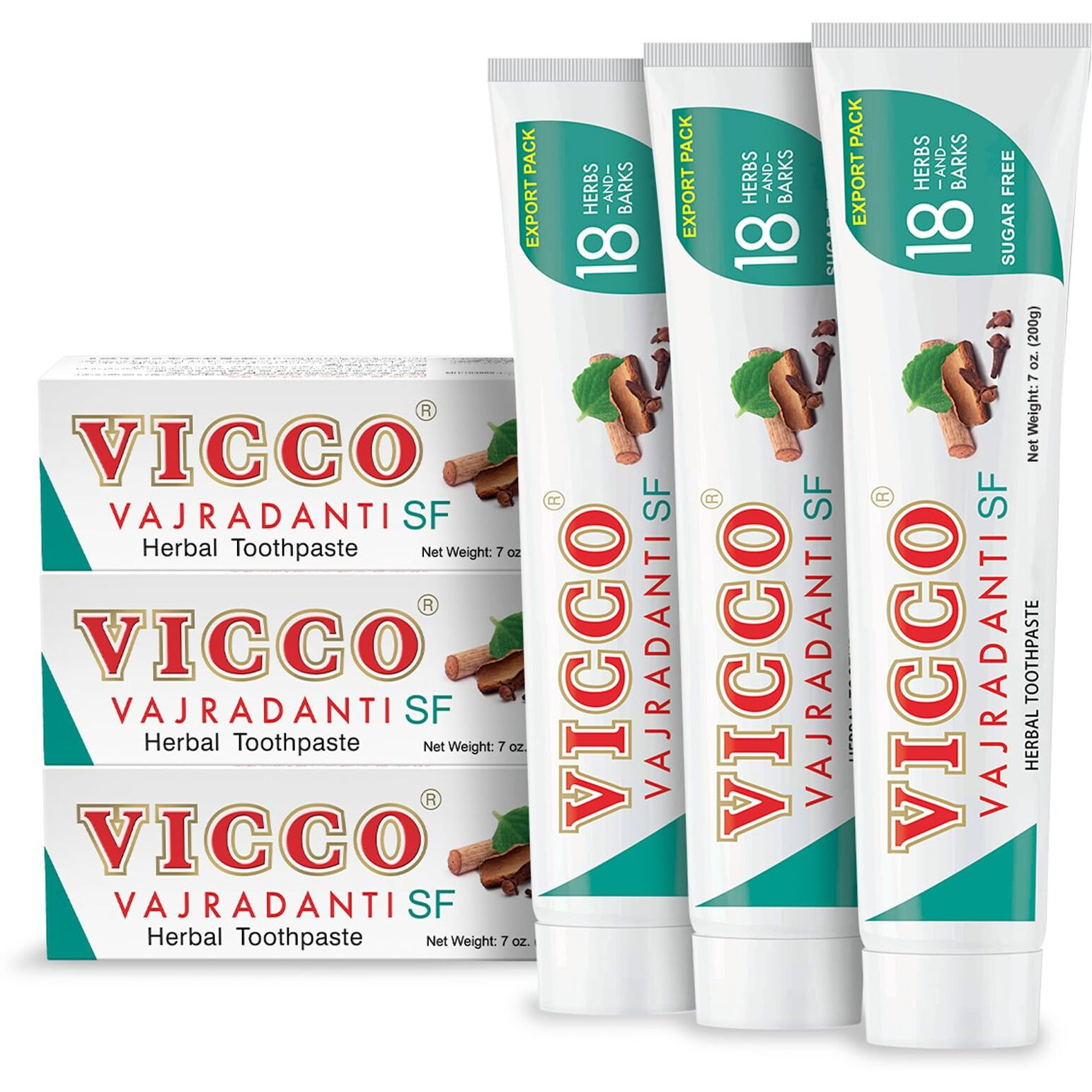 Vicco Vajradanti Herbal Toothpaste | Natural Astringent and Analgesic| Consists of 18 Herbs, 100% Natural, Vegan, and Cruelty-Free | Sugar-Free-(Pack of 3 x 7oz)