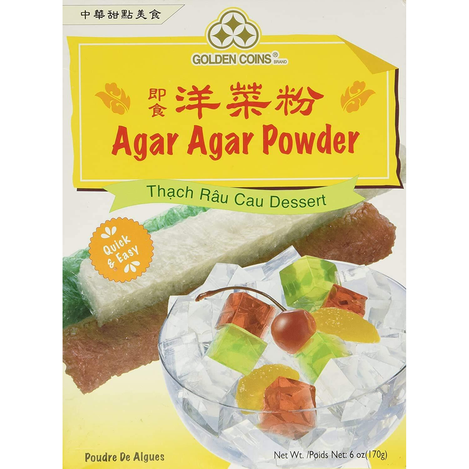 Golden Coins Agar Agar Powder, 6oz Oriental Dessert, Product of USA (2 Pack)