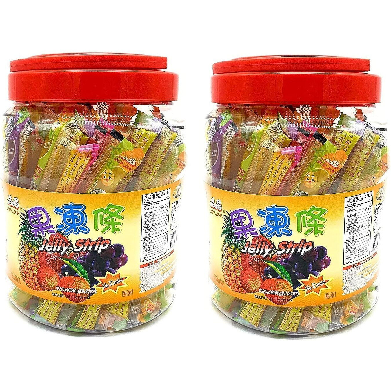 Jin Jin Fruit Jelly Filled Strip Straws Candy - Many Flavors (35.26 oz)(TWO PACK)