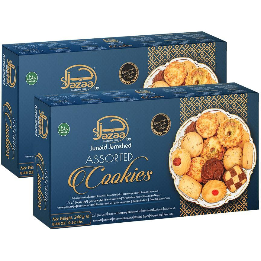 Jazaa Assorted Cookies 240g (8.46oz) | Pack of 2 | Blessings in Each Plate | Halal | Breakfast and Tea Time Snacks | Delightfully Smooth & Delicious