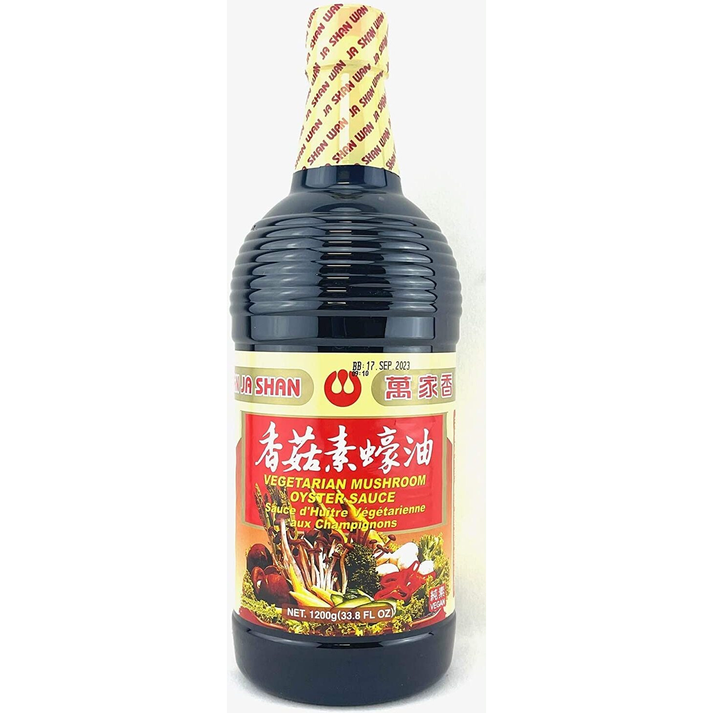 Wan Ja Shan Vegetarian Mushroom Oyster Sauce, 33.8 fl. oz. VEGAN. NON-GMO. NO MSG ADDED. 100% Naturally Brewed. No Chemical Soy Sauce.No Caramel Coloring.
