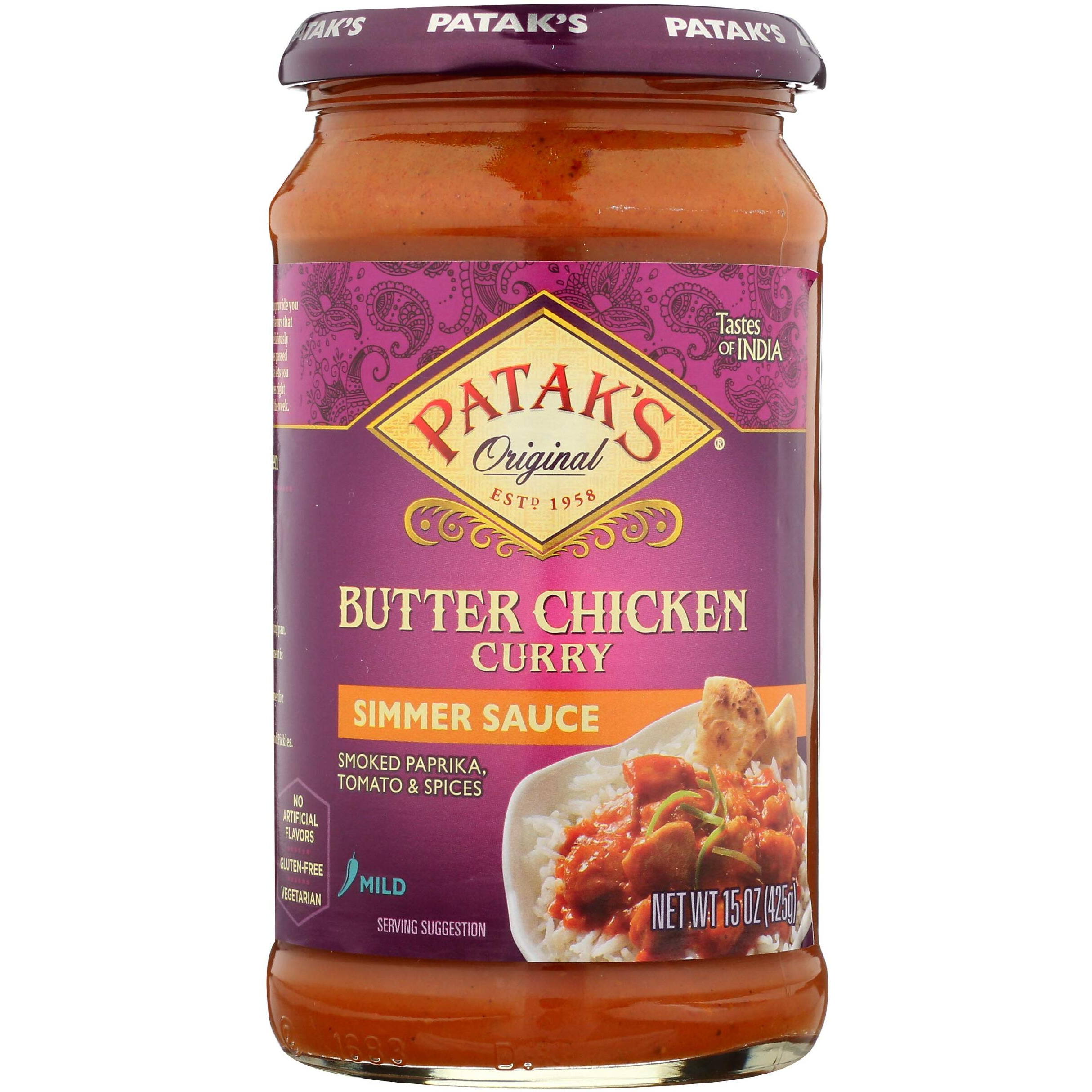 Patak's Butter Chicken Curry Simmer Sauce, Mild Spice, No Artificial Flavor, No Preservatives, 15 Ounce (Pack of 6)