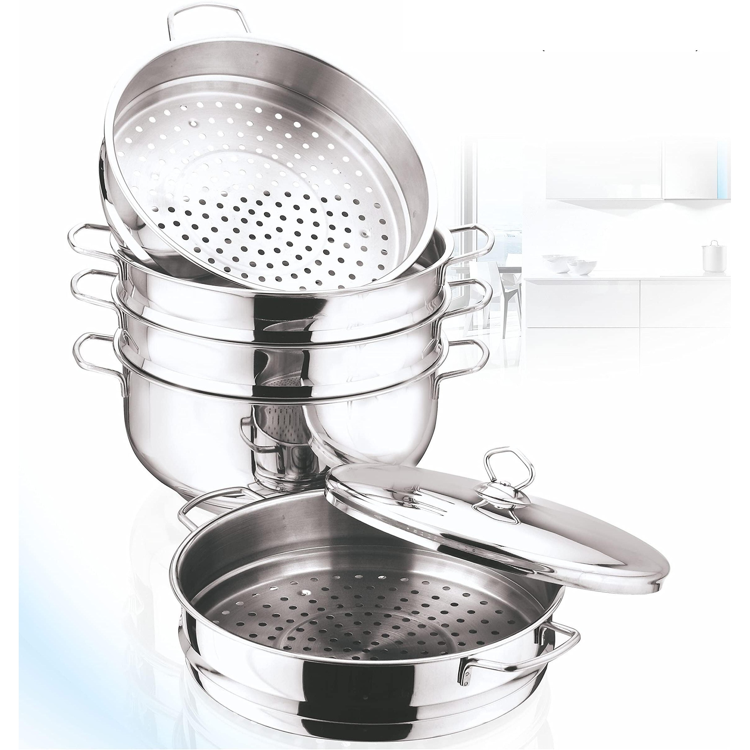 Vinod 5-Tier Stainless Steel Steam Cooker Manti Momos Steamer w/Lid, 10 , Silver
