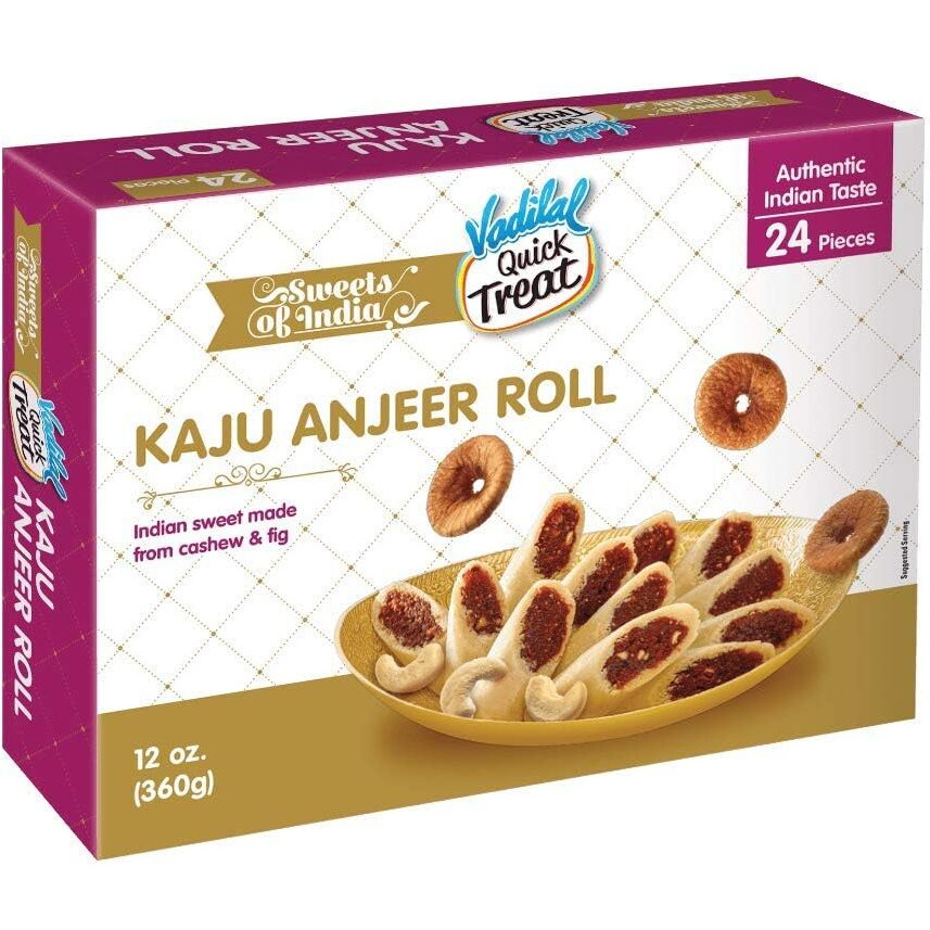 Vadilal Kaju Anjeer Roll 360 Grams (36pcs) Authentic Indian Sweets Made With Cashew Nuts & Fig.