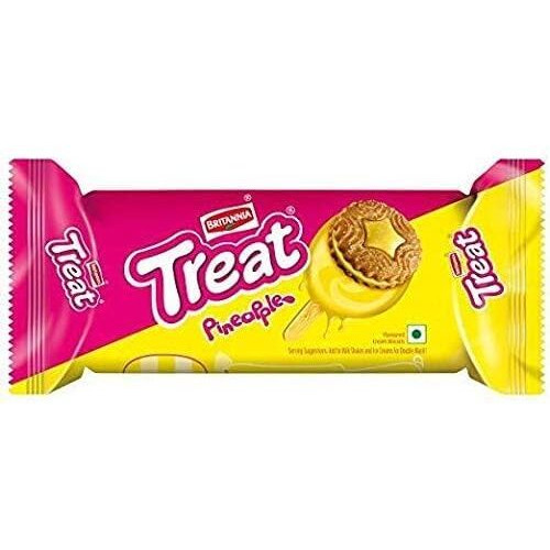 Pack of 2 - Britannia Treat Pineapple Flavored Sandwich Biscuits 64 gm (64 Grams Each)